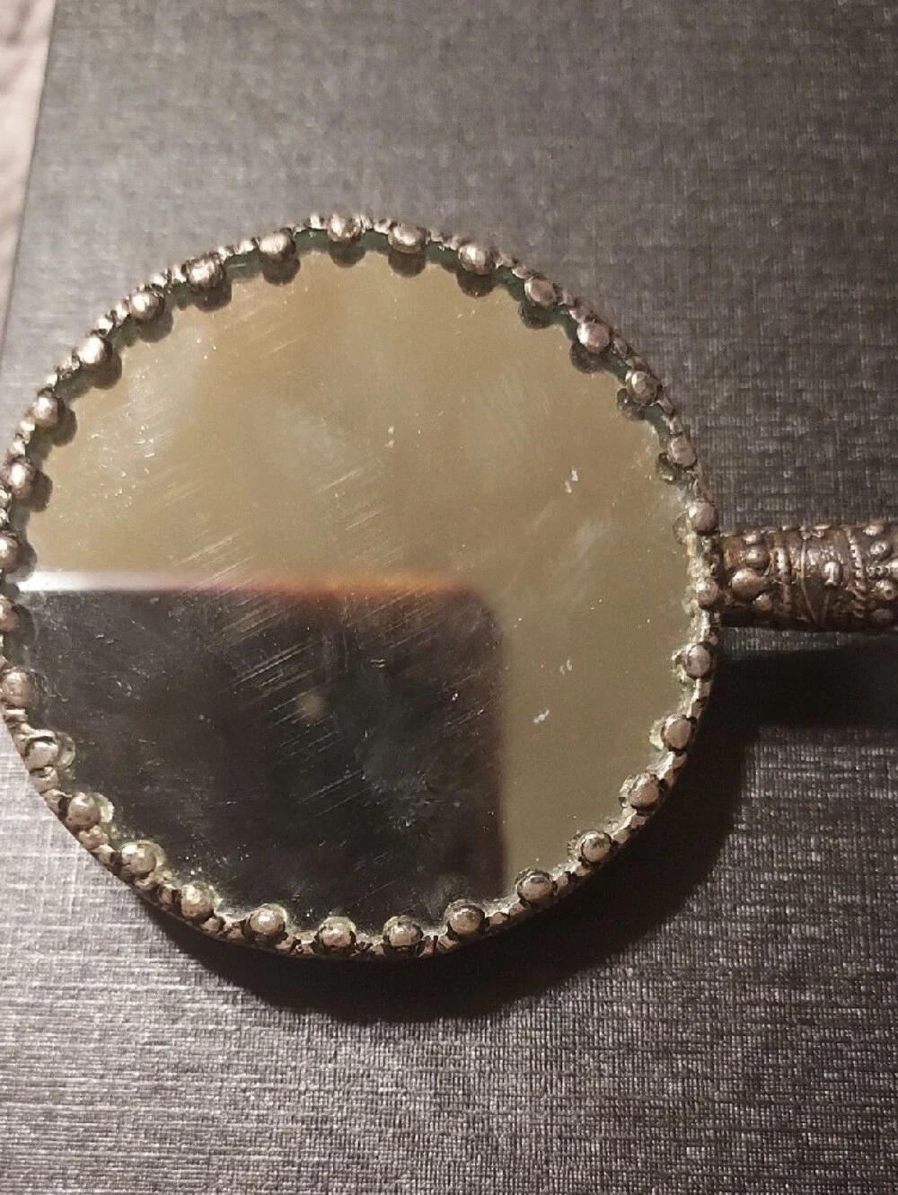 Vintage Chinoiserie Jade Handle Dragon Mirror Carnelian Silver Vanity Antique - Picture 4 of 12